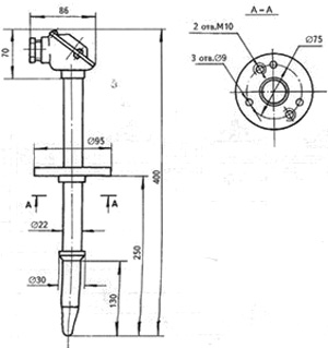 Рис.1. Схема габаритных размеров ТХК-2888 термопреобразователя